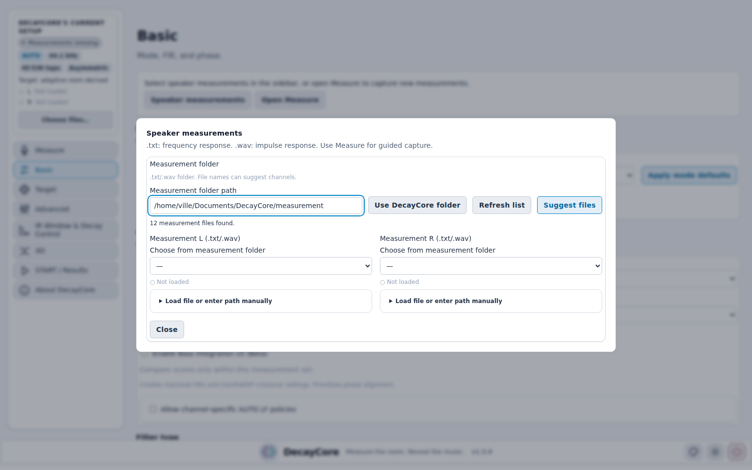 Choose Left and Right measurement files in one window
